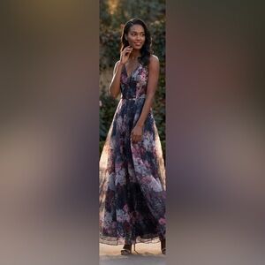 NWT Rene Ruiz Collection Floral V-Neck Gown Black Pink Sz 4 Gala Prom Wedding